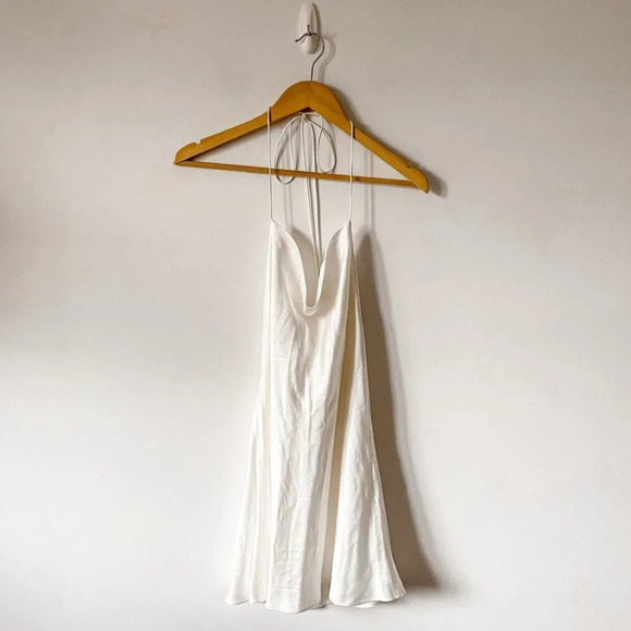 Zara Satin Effect Cowl Neck Slip Mini Dress White Sz Small Blogger Fav - Picture 5 of 11